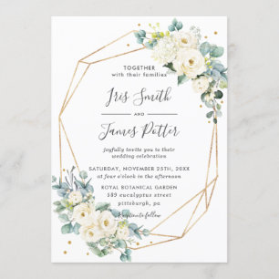 Convite Casamento Geométrico Dourado do Panorama de Ivory