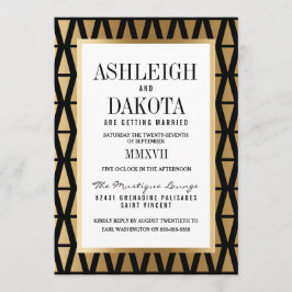 Convite Casamento | Geométrico Dourado e Preto Moderno