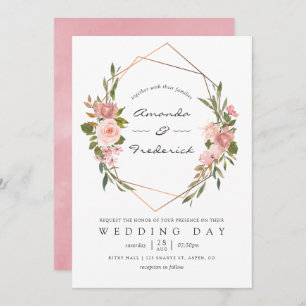 Convite Casamento Geométrico Dourado e Rosa Esmagado