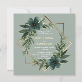 Convite Casamento Geométrico Dourado Elegante Greenery