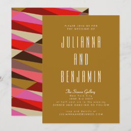 Convite Casamento Geométrico Dourado Elegante Moderno