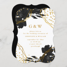 Casamento Geométrico Dourado Faux Floral Preto Mod
