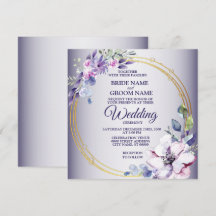 Casamento Geométrico Dourado Floral Aquarela Roxo