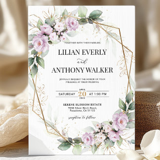 Convite Casamento Geométrico Dourado Floral Molho Elegante