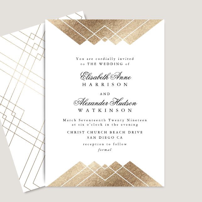 Convite Casamento Geométrico Dourado Gatsby Calliografia (Criador carregado)