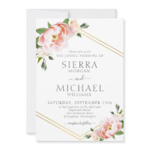 Casamento Geométrico Dourado Rosa-Blush Floral Ele