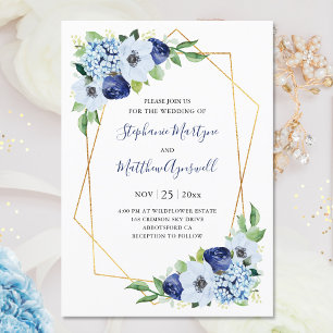 Convite Casamento Geométrico Dusty Blue Floral