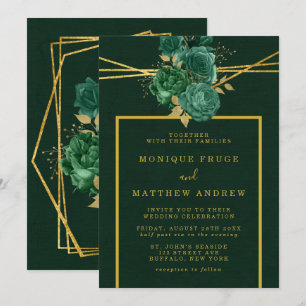 Convite Casamento Geométrico e Verde-Dourado