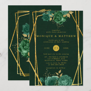 Convite Casamento Geométrico e Verde-Dourado