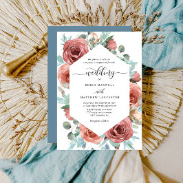 Convite Casamento Geométrico Eetal Dusty Blue Floral