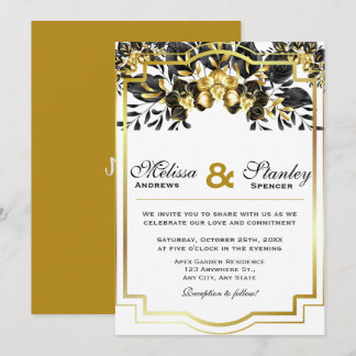 Convite Casamento Geométrico Elegante Dourado Eucalyptus