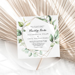 Convite Casamento Geométrico Elegante Dourado Nuestra Verd