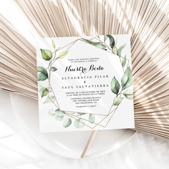 Convite Casamento Geométrico Elegante Dourado Nuestra Verd (Criador carregado)