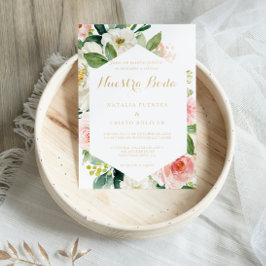 Convite Casamento Geométrico Elegante Espanhol Dourado e V