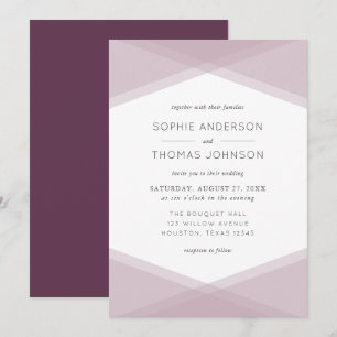 Convite Casamento Geométrico em Camadas Mauve e Púrpura 