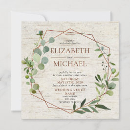 Convite Casamento Geométrico Eucalyptus De Cobre Russo Qua