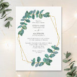 Convite Casamento Geométrico Eucalyptus Leaf Elegante<br><div class="desc">Estes convites de casamento botânicos apresentam um elegante design de folha de eucalipto com uma fronteira geométrica moderna. Personalize com seu texto. Material de papelaria correspondente também disponível.</div>