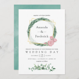 Convite Casamento Geométrico Eucalyptus Rosa