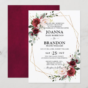 Convite Casamento Geométrico Floral de Blush Burgundy