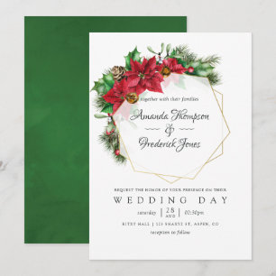 Convite Casamento Geométrico Floral de Natal em Aquarela