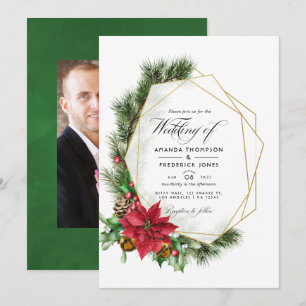 Convite Casamento Geométrico Floral de Natal em Aquarela