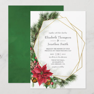 Convite Casamento Geométrico Floral de Natal em Aquarela