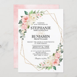 Convite Casamento Geométrico Floral do Rosa de Blush Paste
