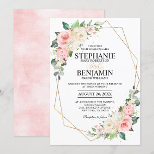 Convite Casamento Geométrico Floral do Rosa de Blush Paste