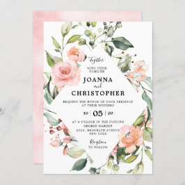 Convite Casamento Geométrico Floral do Rosa de Blush Paste