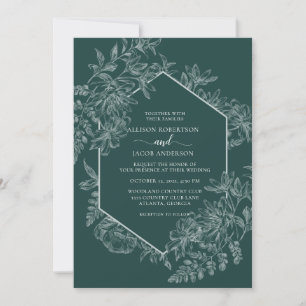 Convite Casamento Geométrico Floral Elegante Emerald Green