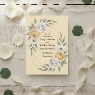 Convite Casamento Geométrico Floral em Aquarela Amarelo Ma