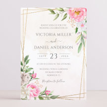 Casamento Geométrico Floral em Aquarela Rosa Doura