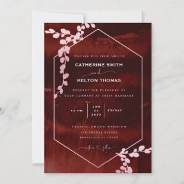 Convite Casamento Geométrico Floral Rustic Burgundy Pink I