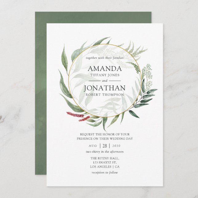 Convite Casamento Geométrico Herbário da Floresta de Aquar (Frente/Verso)