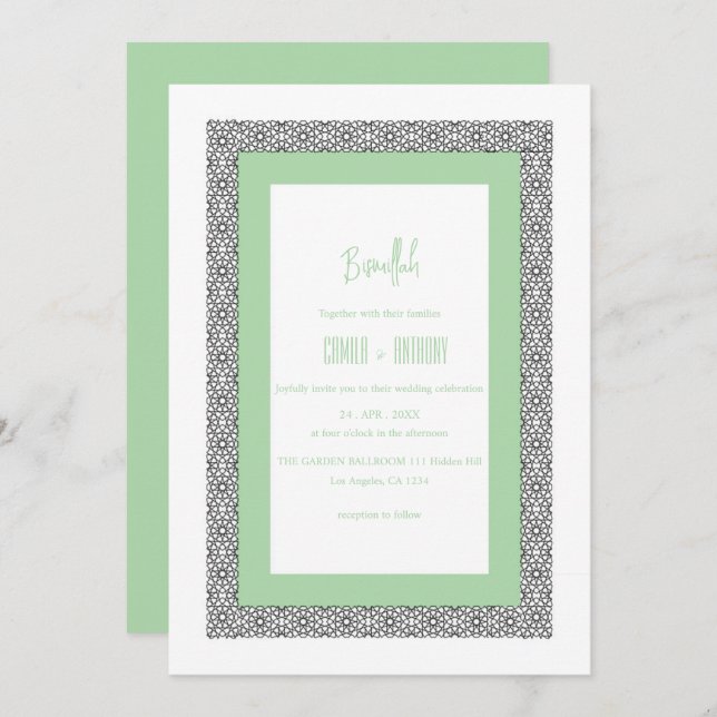 Convite Casamento Geométrico Islâmico de Turquesa (Frente/Verso)