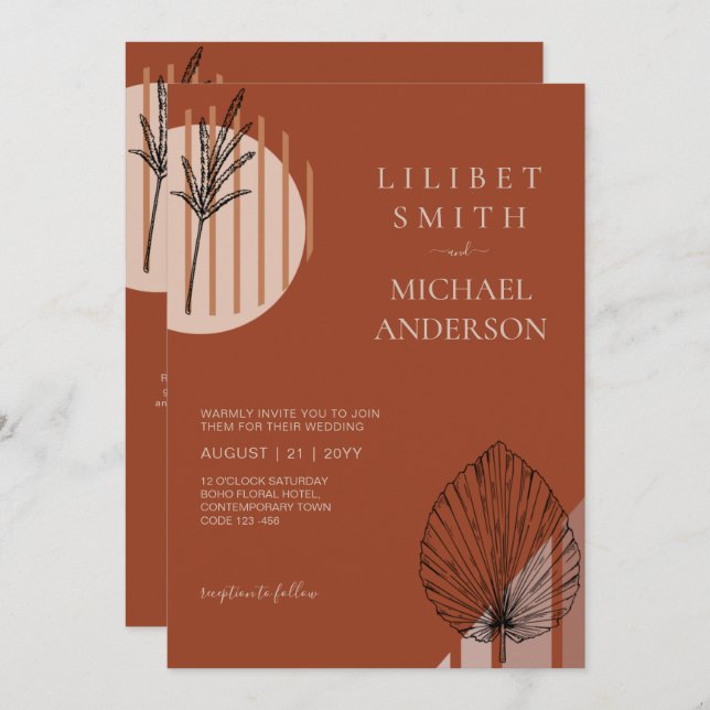 Convite Casamento Geométrico Japandi Abstrato Escandinavo (Frente/Verso)