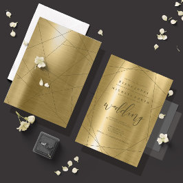 Convite Casamento Geométrico Metálico Dourado ID648