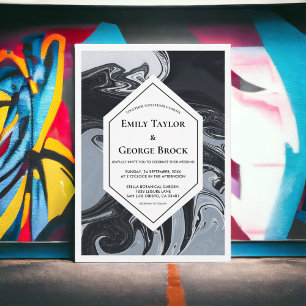 Convite Casamento Geométrico Mínimo De Abstrato Branco E P