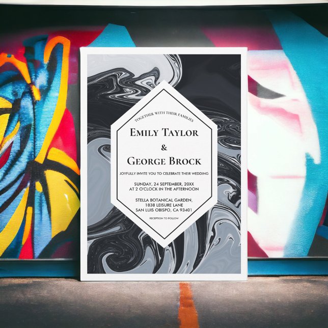 Convite Casamento Geométrico Mínimo De Abstrato Branco E P (Criador carregado)