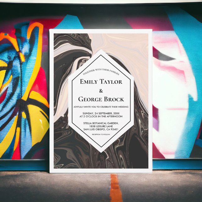 Convite Casamento Geométrico Mínimo Elegante Preto E Branc (Criador carregado)