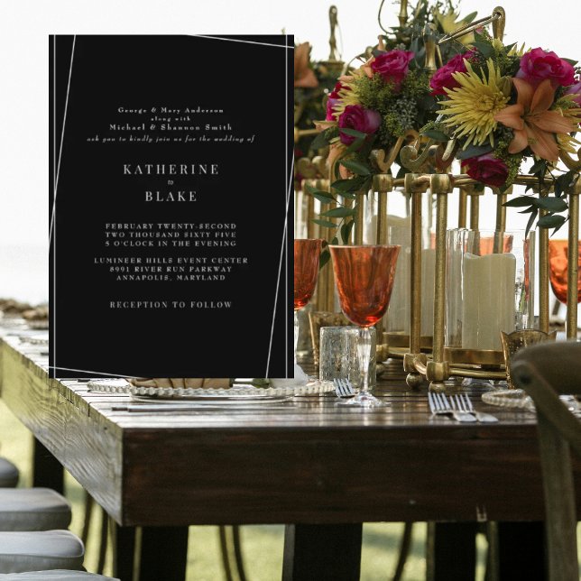 Convite Casamento Geométrico Moderno e Elegante Preto e Br (Criador carregado)