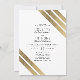 Convite Casamento geométrico moderno em ouro branco elegan