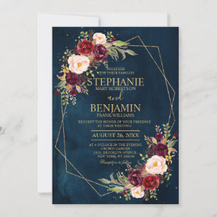 Convite Casamento Geométrico Moderno Floral de Blush