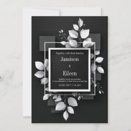 Convite Casamento Geométrico Monocromático Preto Branco Fo