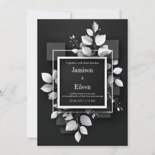 Convite Casamento Geométrico Monocromático Preto Branco Fo