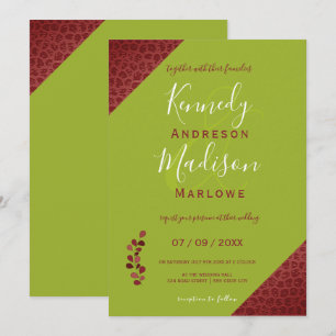 Convite Casamento Geométrico Não Binário de Couro Verme