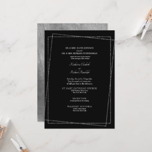 Convite Casamento Geométrico Preto Formal e Prata Metálico