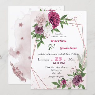 Convite casamento geométrico romântico rosa-rosa