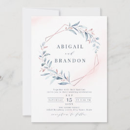 Convite Casamento Geométrico rosa Dourado Dusty Blue Green