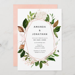 Convite Casamento Geométrico Rosa e Cor-de-rosa Esmagado